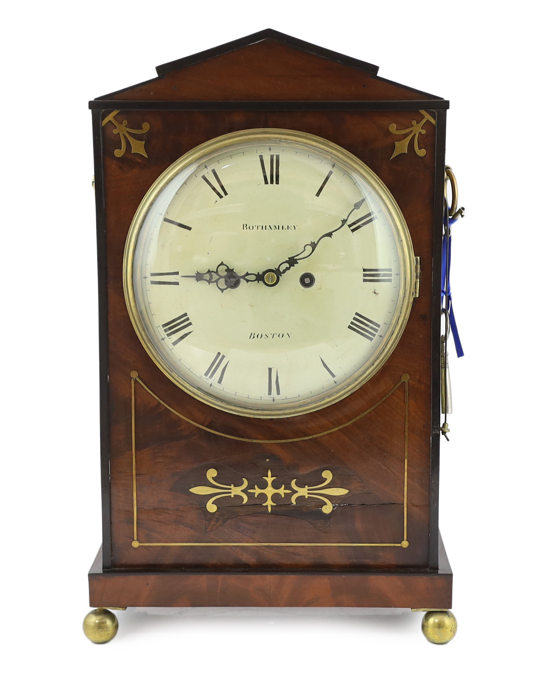 Bothamley of Boston, a Regency brass inset mahogany hour repeating bracket clock 30cm wide, 17cm deep, 47cm high